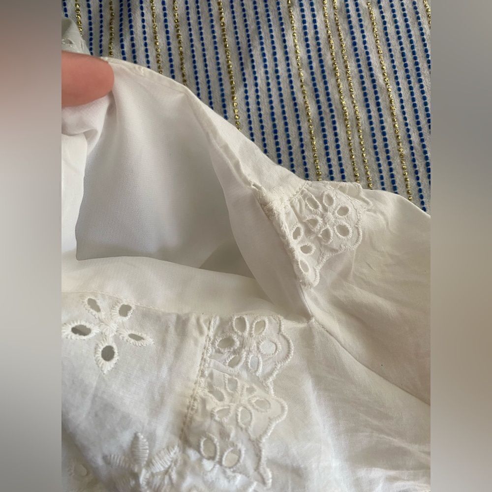 For Love And Lemons Hermosa Eyelet Mini Dress Tunic Beige Sz Small Tulle Sleeve - Picture 11 of 15